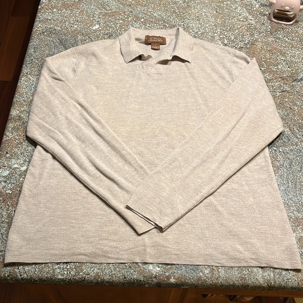 Tasso Elba Spa 100% Merino Wool Pullover Sweater Size L Neutral Tan Minimalist